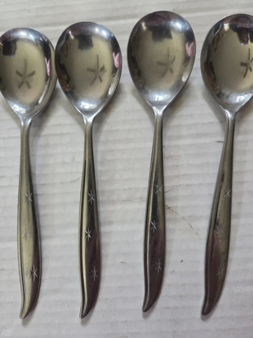 STARETTE Stainless Set of 6 Soup Spoons 7-1/4” Japan Atomic MCM